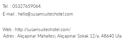 Susam Suites Hotel telefon numaralar, faks, e-mail, posta adresi ve iletiim bilgileri